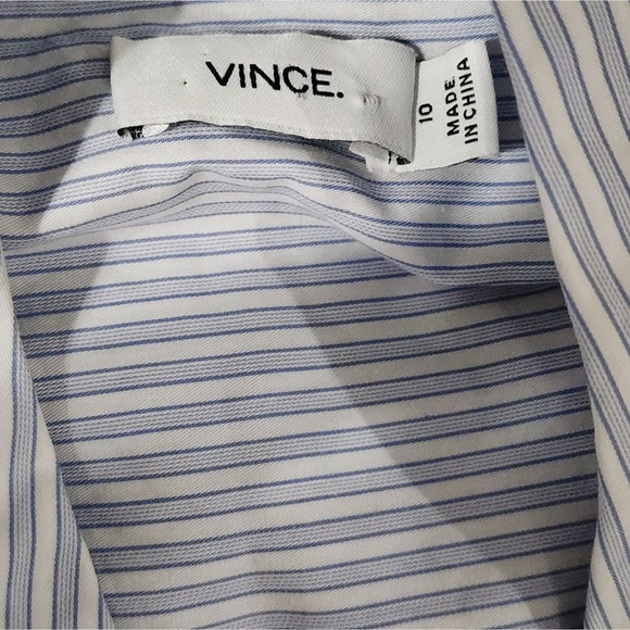 Vince striped blue and white silk button down shirt size 10 medium - Picture 5 of 8
